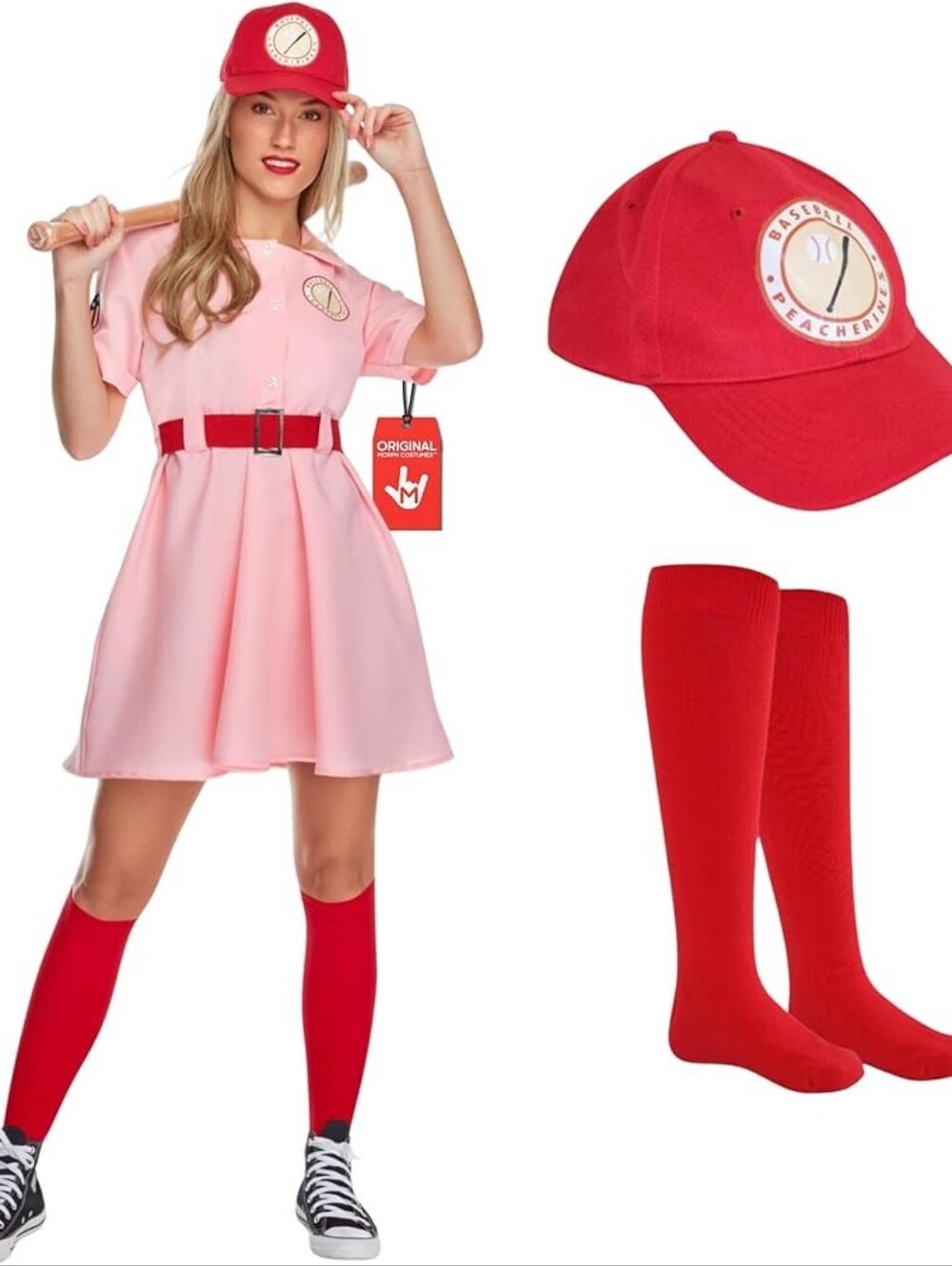 MorphCostumes Pink Baseball Player Costume Women Large Halloween Dress Hat Socks